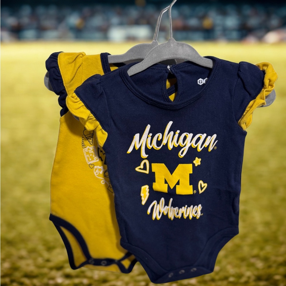 Michigan Wolverines Baby Girl Bodysuit Set - Navy and Yellow